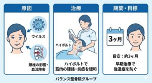 顔面神経麻痺における原因と治療、おおよその要する期間の画像