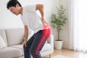 腰から脚にかけて痛みやしびれを感じている人のイメージ